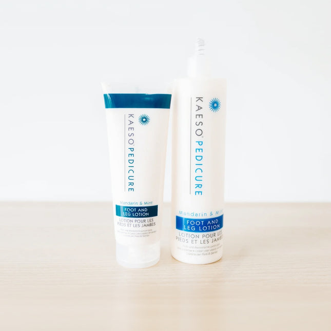 Two bottles of Kaeso Pedicure products on a white background